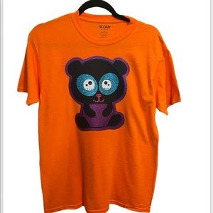 Handcrafted Artisan Kawaii Purple Panda Neon Orange T-Shirt in Size XL Youth